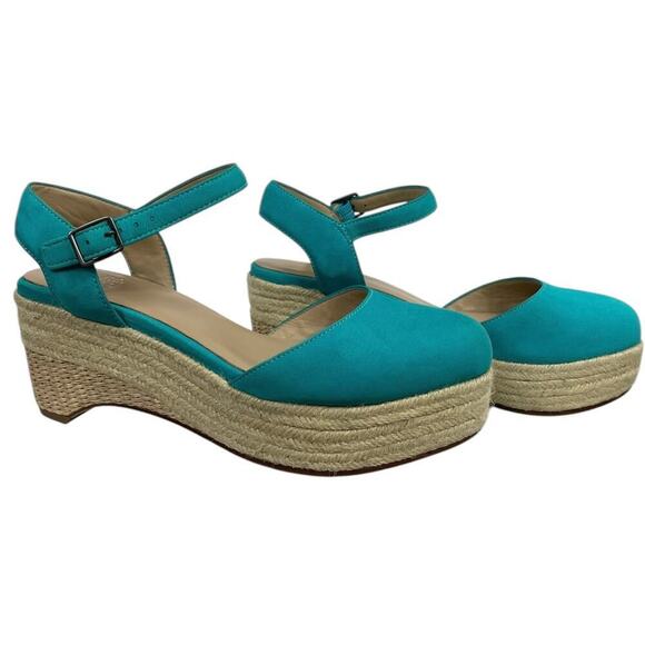Eileen Fisher Form Suede Espadrille Wedge Sandals Teal Size 6.5 Beach Boho Chic - Picture 2 of 11